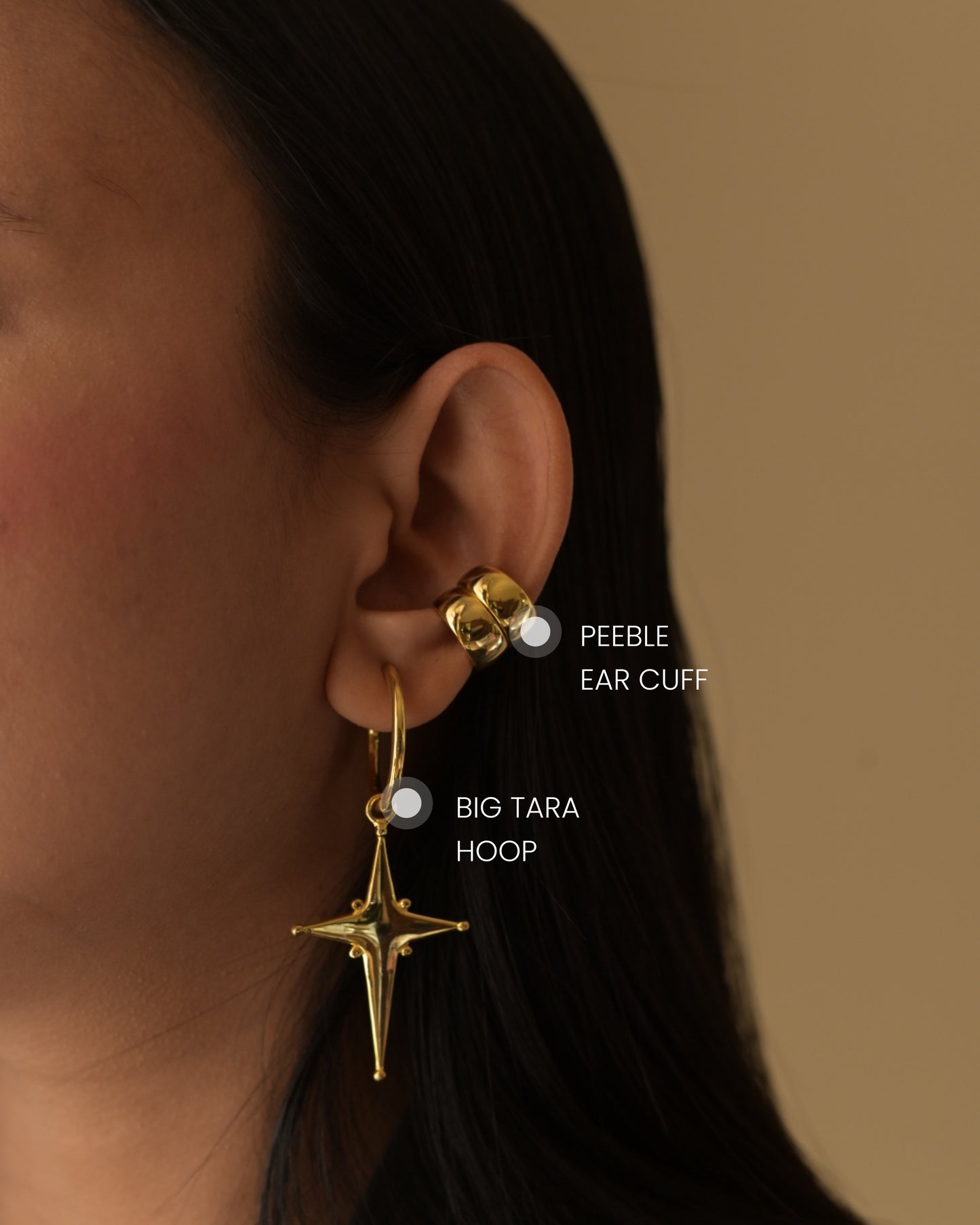 Big Tara Hoop + 1 Pair of Pebble Ear Cuff