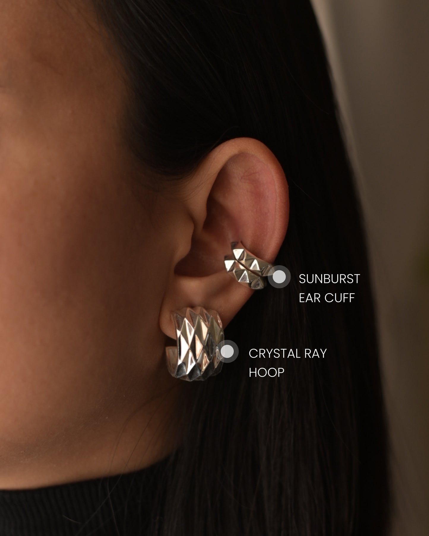 Crystal Ray Hoop + 1 Pair of Sunburst Ear Cuff