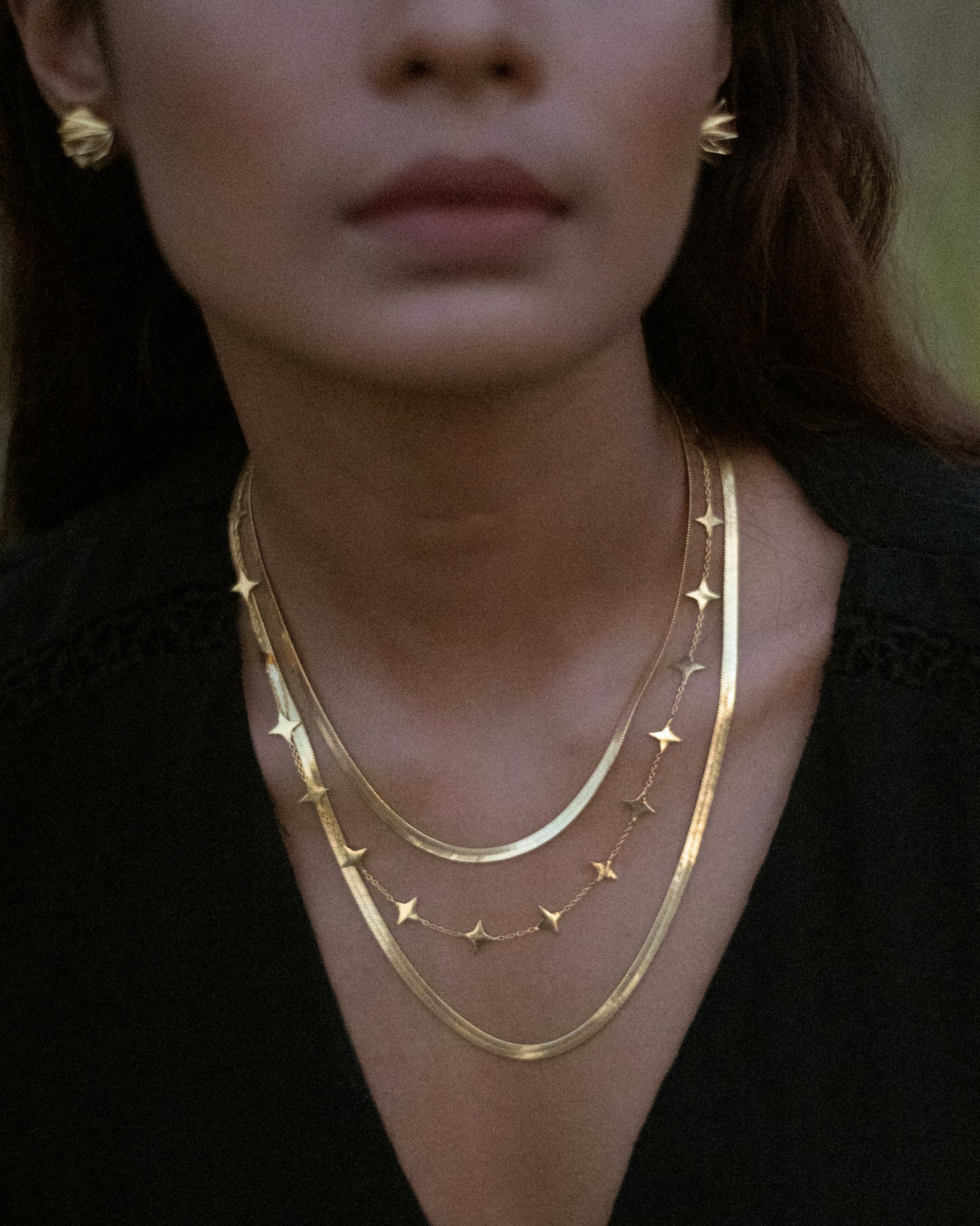 Fine gold starry necklace for women