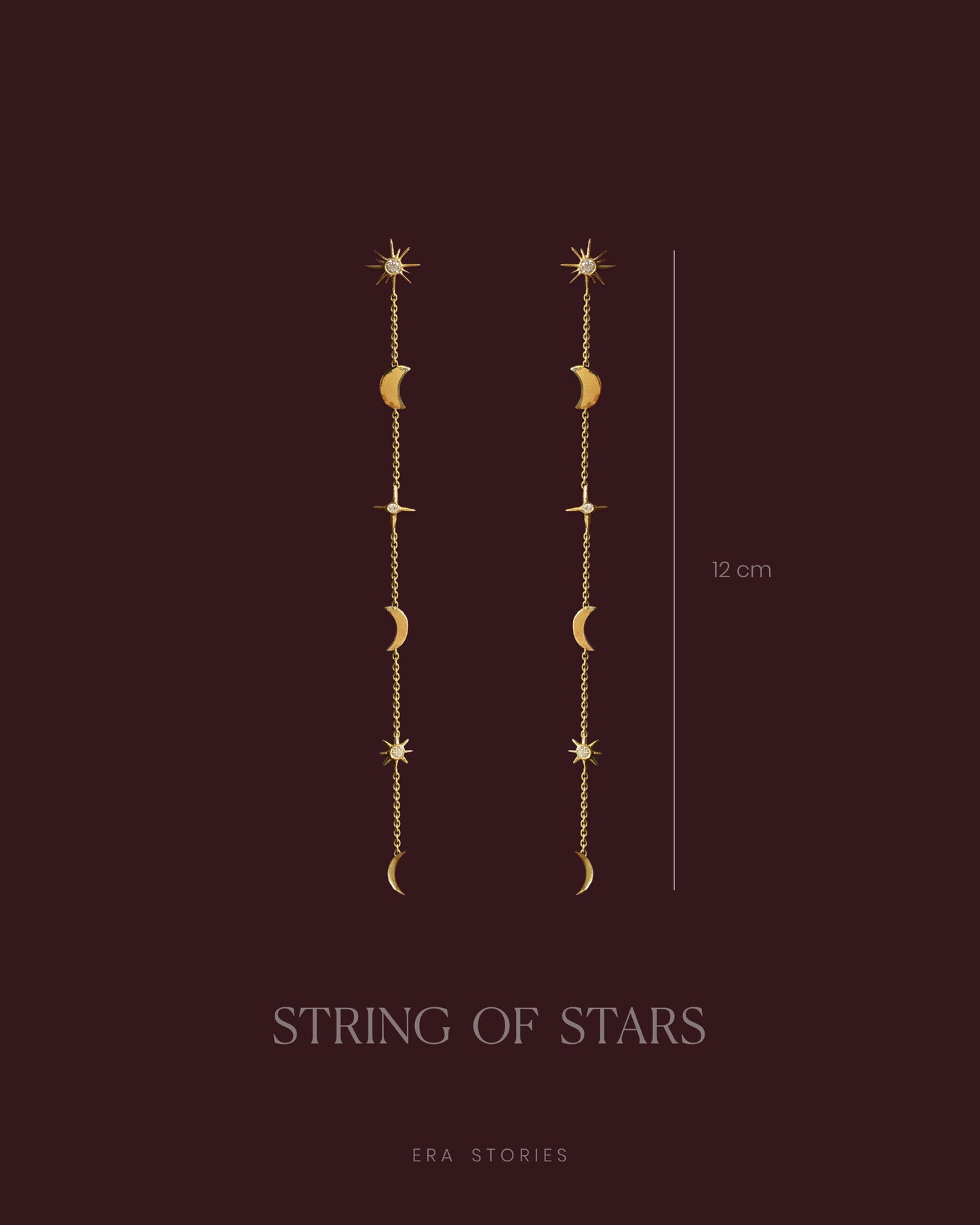 Elegant string of stars gold drop earrings
