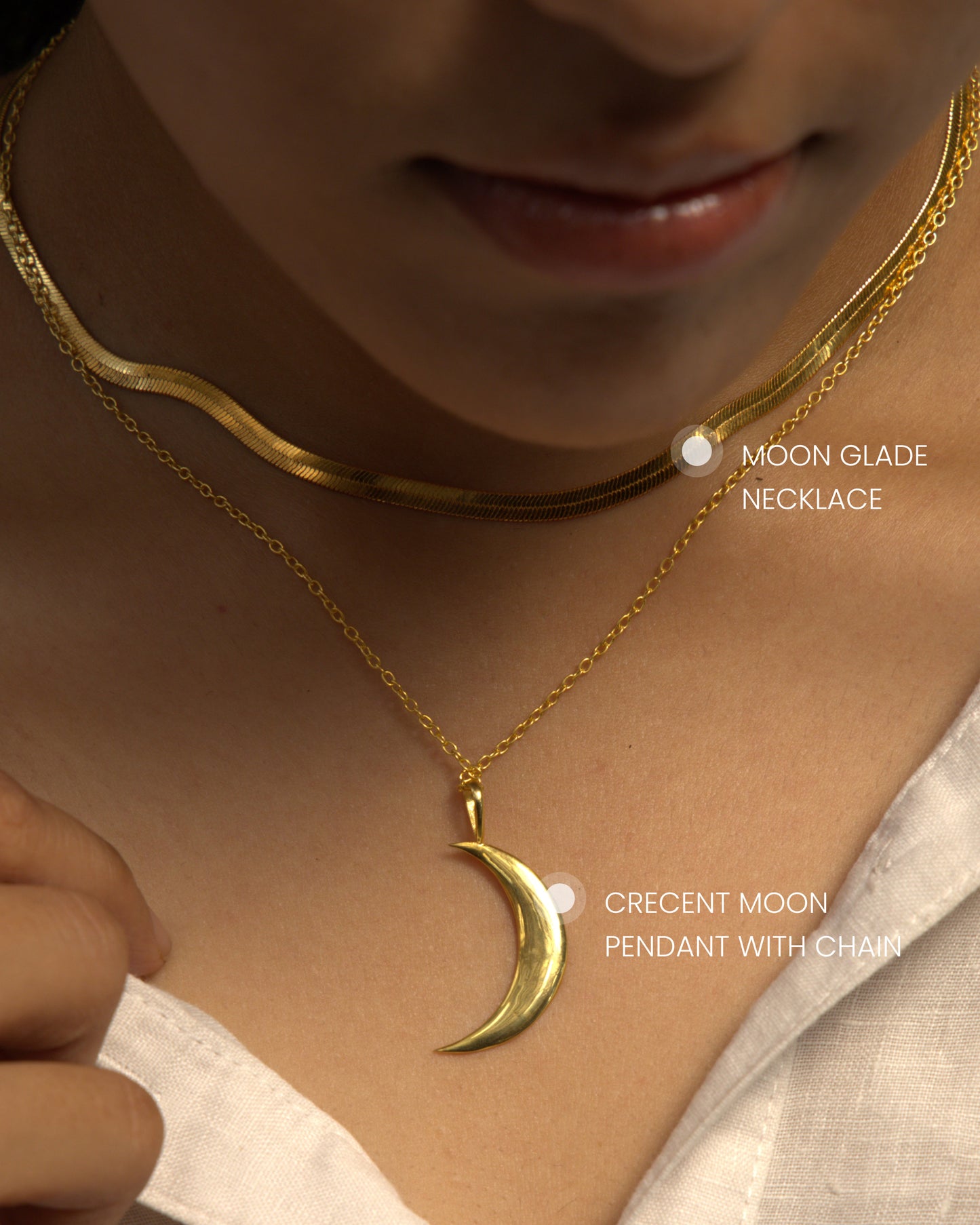 Crescent Moon Pendant with Chain + Moon Glade Necklace