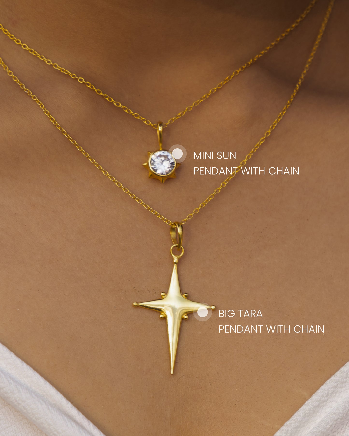 Big Tara Pendant with Chain + Mini Sun Pendant with Chain