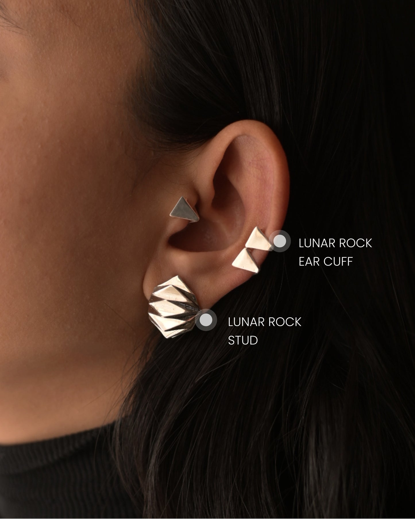 Lunar Rock Stud + 3 Pair of Lunar Rock Ear Cuff