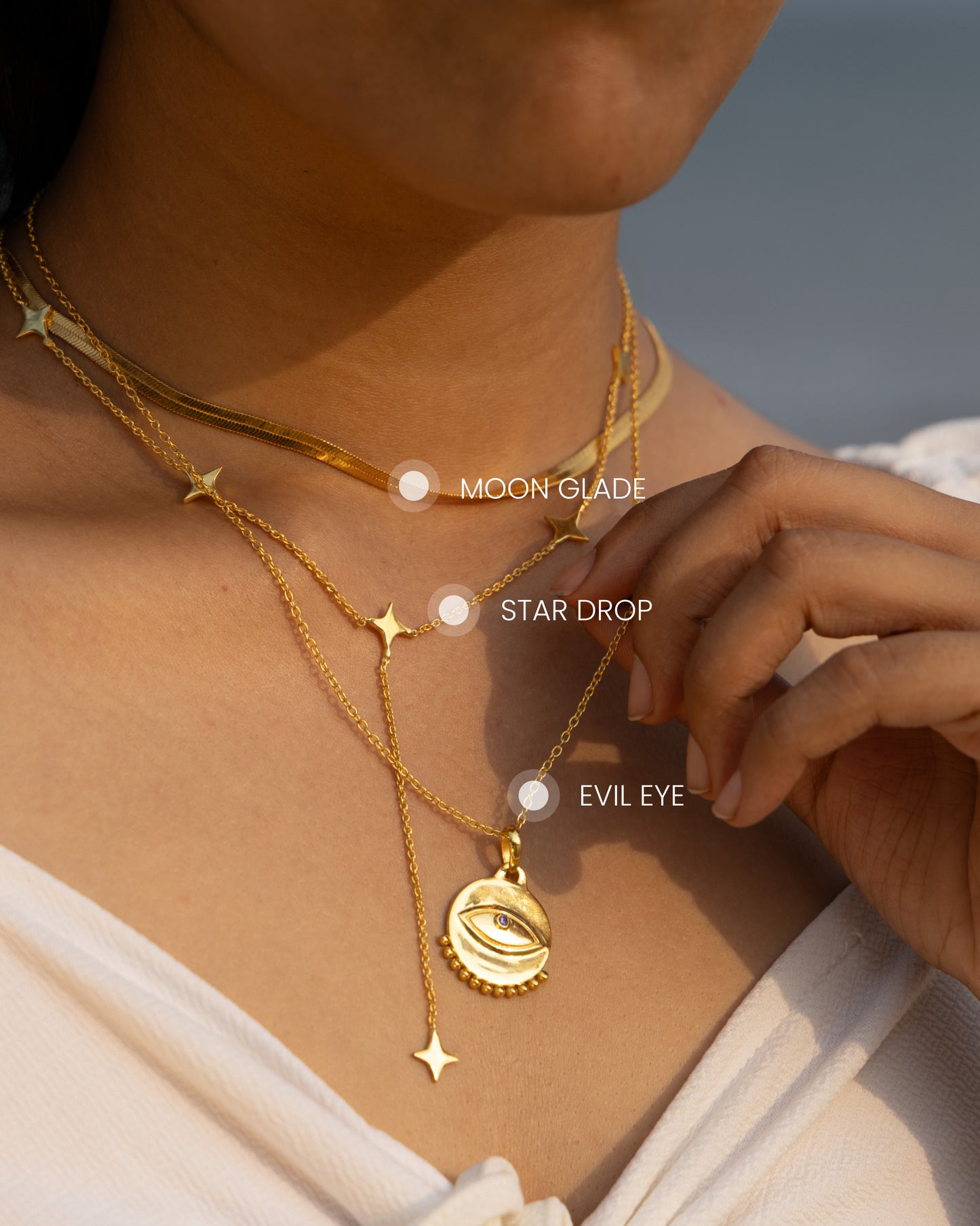 Star Drop + Moon Glade + Evil Eye Necklace