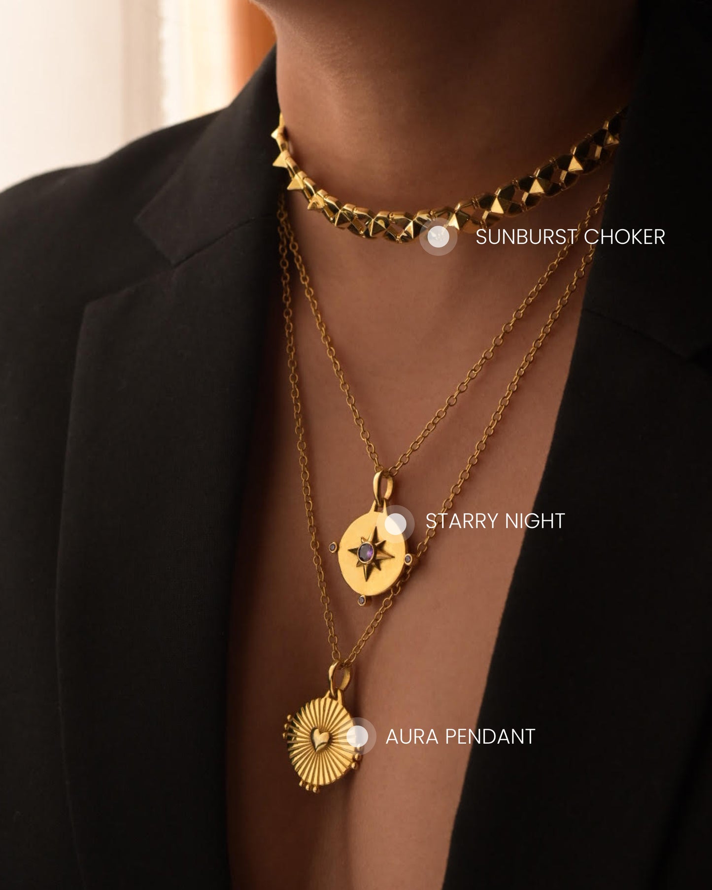 Sunburst Choker + Aura Pendant + Starry Night Pendant