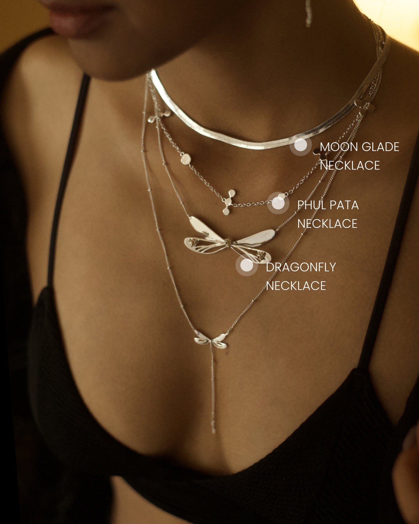 Dragonfly + Phul Pata + Moon Glade Necklaces