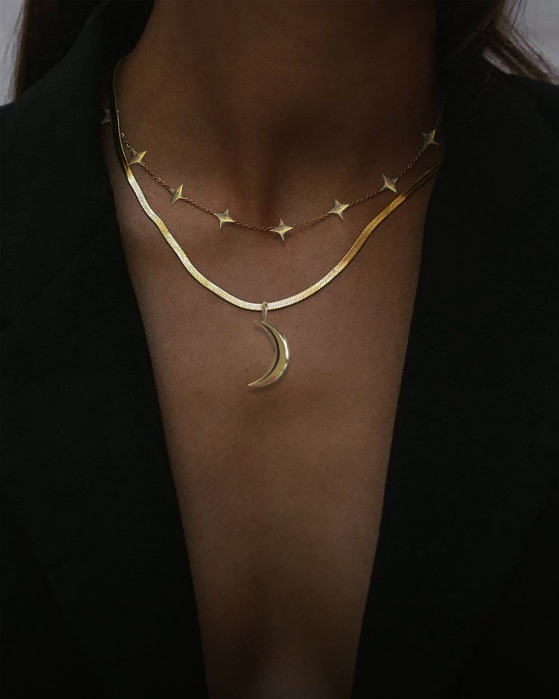 Elegant gold moon and stars charm necklace 