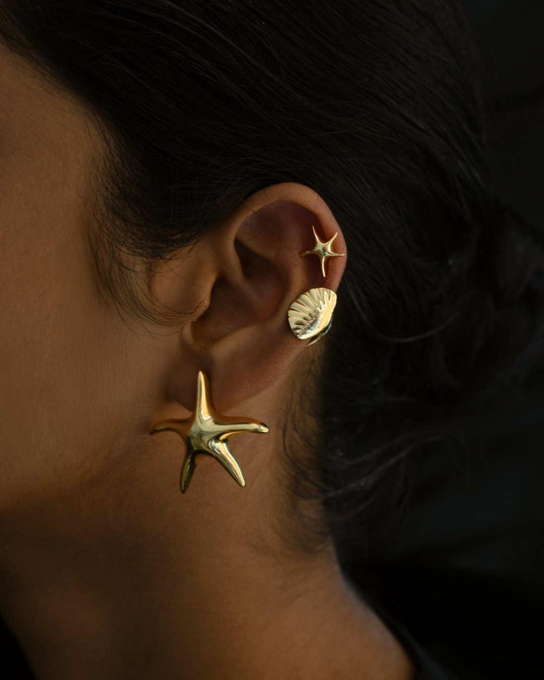 Tideborn Star Stud + Mini Fossil  Ear Cuff + Mini Starborn  Stud