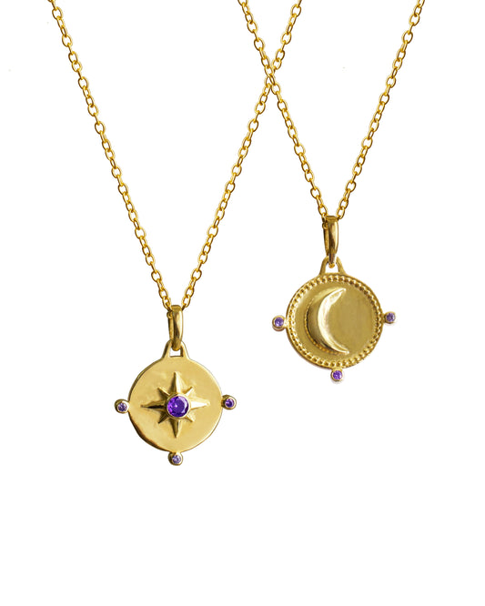 Fine gold moon and star pendants for women